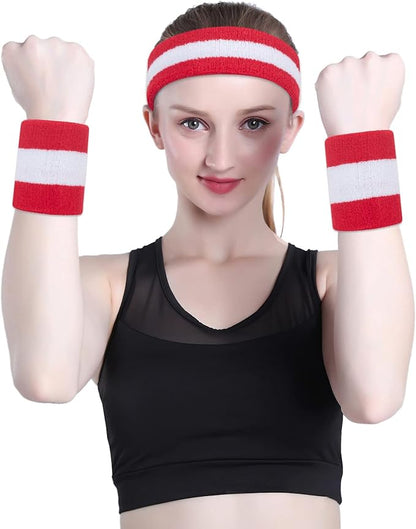 ONUPGO Sweatband Set Sports Headband Wristband Set Sweatbands Terry Cloth Wristband Wrist Sweatband Headbands Moisture Wicking Sweat Absorbing Head Band