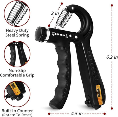 Hand Grip Strength Trainer with Adjustable Resistance 10-130lbs (4.5-59kg), Forearm Hand Grip Strength Exerciser for Muscle Building, Injury Recovery, and Therapy Stress Relief, Black
