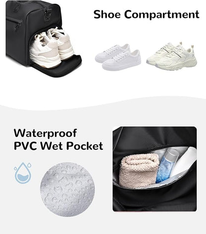 Small Gym Bag for Men Women, 18L Waterproof Travel Duffle Bag with Shoe Compartment & Wet Pocket, Carry on Personal Item Bags for Travel Airplane, Black