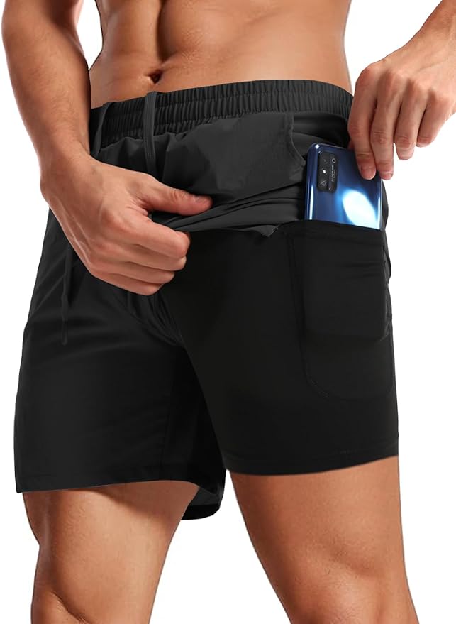 Aolesy Men's 2 in 1 Running Shorts 5" Workout Gym Athletic Shorts for Men Quick Dry Lightweight Training Shorts with Pockets