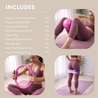 Pilates Kit for Home Workouts, Pilates Equipment Ring and Ball Set with Resistance Bands, Pilates Essentials Kit for Women, Home Pilates Workout Kit, Pilates Starter Kit for Women at Gym Studio Travel