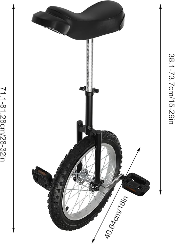 16/24 Inch Wheel Unicycle with Steel Rim, Unicycle Electric Wheel Skidproof Mountain Tire Cycling Sports Exercise with Adjustable Seat, Adults Kids Outdoor Sports Fitness Exercise Tool