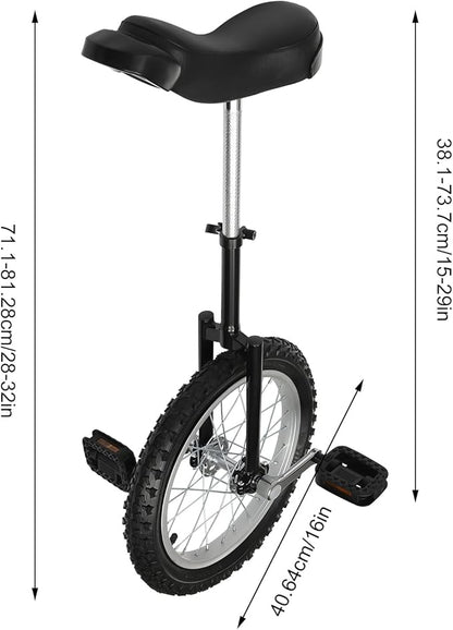16/24 Inch Wheel Unicycle with Steel Rim, Unicycle Electric Wheel Skidproof Mountain Tire Cycling Sports Exercise with Adjustable Seat, Adults Kids Outdoor Sports Fitness Exercise Tool