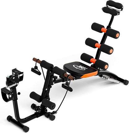 Multi-Function Ab Workout Bench with Resistance Bands and Preacher Curl Pad, Adjustable Ab Crunch Machine, Foldable Sit-Up Bench for Home Gym Strength Training and Leg Extension