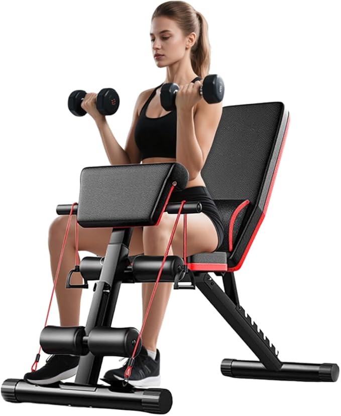 Weight Bench Adjustable, 160KG/350LB Strength Training Sit Up Bench for Full Body Workout, Incline Decline Bench Leg Extension Machine with 7-Level Backrest for Home Gym