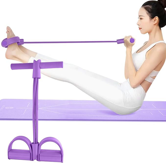 Multi-Function Tension Rope – 4 Tube Resistance Bands with Handles – Sit Up Exercise Equipment Home Gym Tummy Trainer for Men Women