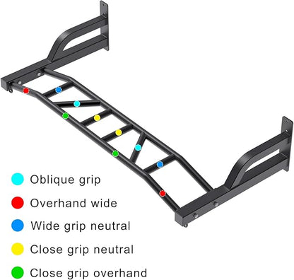 SELEWARE 48'' Heavy Duty Pull Up Bar Wall Mount Multi-function Chin up Bar with Home Gym Cable Pulley System LAT Pulldown Workout Attachments Heavy Bag Hanger