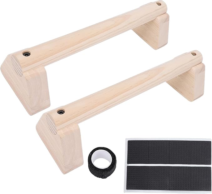 Focket 2 Pcs Wood Push Up Bars, Wooden Parallettes Bars with Non Slip Pads, Pushup Handles Calisthenics Equipment for Handstand Training, Home Fitness Equipment for Men Women