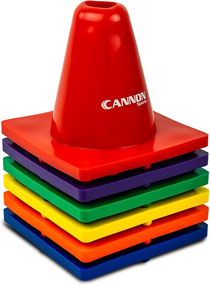 Cannon Sports 6 Pack Agility Cones - 6 inch Colorful Cones with Rubber Weighted Base - Perfect for Soccer, Hockey, Basketball Practice Drills