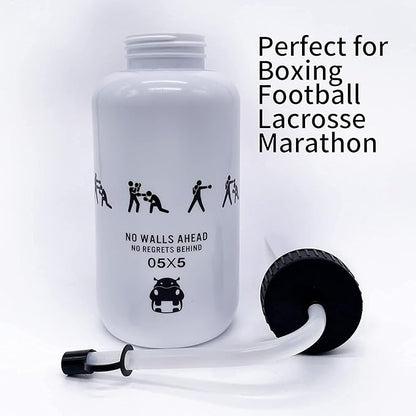 SHOKE Hockey Water Bottle with Long Straw 1 Liter Water Bottles BPA Free Boxing Lacrosse Water Bottle Squeezable for Sports Goalie Boxing Football Golf Gym Baseball Cycling Fitness Yoga 32 Oz-White