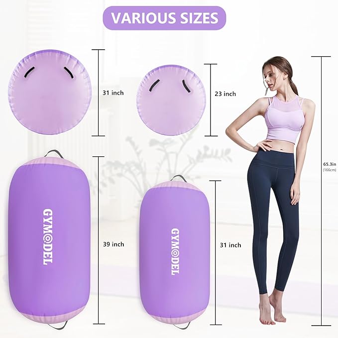Air Roller Gymnastics Barrel Inflatable Tumbling Roller Air Mat, Air Barrel Gymnastics Tumble Track Mat with Pump for Backhandspring/Training Cheerleading/Yoga/Home and Outdoor Use
