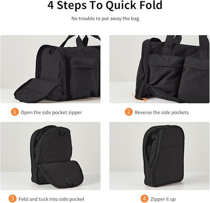 Aji Foldable Travel Duffel Bag for Women with Shoes Compartment, 3 in 1 Carry on Gym Bag with Removable Dry Wet Bag, Lightweight&Water Resistant Duffel Bag for Travel,Sports&Workout, Ink Black