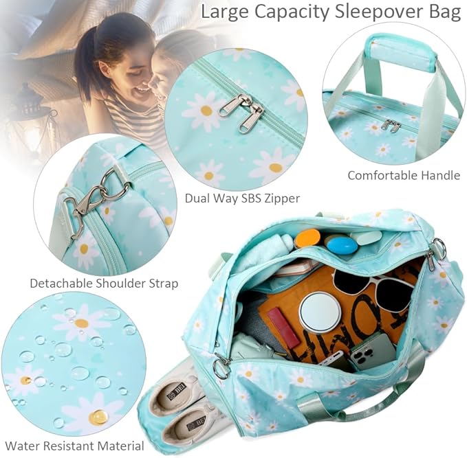 Sports Gym Bag for Girls Dance Bag Daisy Duffel Bag for Girls Water Resistant Sports Duffle Bag Overnight Sleepover Bags with Shoes Compartment Wet Pocket