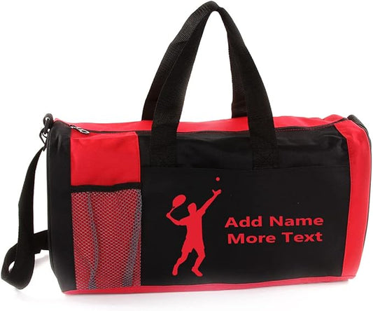 KishKesh Personalized Sport Duffel Bag – Ideal for Tennis Players, Gym, Travel, Training & Workout Essential for Male – Durable, Customizable Name & Text for Kids and Adults – Red, 18" X 10" X 8"
