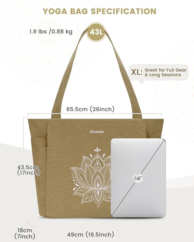 Gonex Yoga Mat Bag, Large Tote Bag with Multi Pockets for Women Men, Canvas Mat Carrier, Full Zipper Easy Access for Pilates Gym Travel
