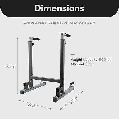 BalanceFrom Steel Frame Dip Station with Adjustable Height, 500 Pound Weight Capacity – Upper Body Workout Home Gym Equipment for Triceps, Push & Pull Ups, Leg Raises, and Bench Press