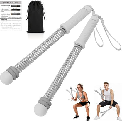 Ropeless Battle Ropes, Adjustable Weighted Cordless Trainer for Home Gym HIIT Low Impact Workouts, 17.1 in Portable with Sliding Resistance Rings and Storage Bag (Gray)