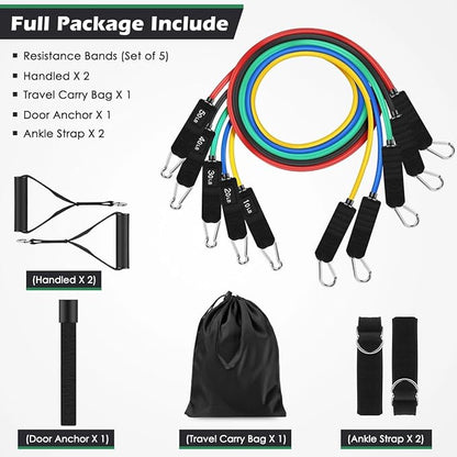 Resistance Bands Set 10–50 LB, Exercise Bands Kit for Men & Women, Full Body Workout with Handles, Door Anchor, Ankle Straps & Carry Bag, Home Gym Training
