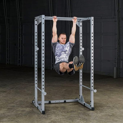 Body-Solid Powerline Adjustable Power Rack - 18-Level Strength Training Heavy-Duty Steel Frame with Safety Rods and Chin-Up Bar for Home Gym, Silver