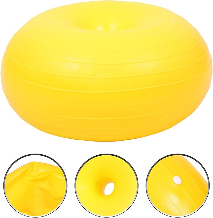 Uonlytech Portable Reusable Yoga Ball Core Exercise Ball with Thickened Inflatable Design Yellow Stability Training for Home Workout and Fitness