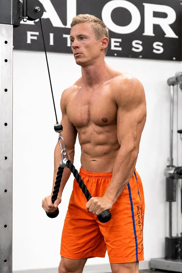 Valor Fitness Cable Machine Attachments - Tricep Rope, V-Bar, Single D-Handle, Rotating Straight Bar, Ankle Strap, Ab Crunch Harness, Triangle Chest Pull for Home Gym Equipment