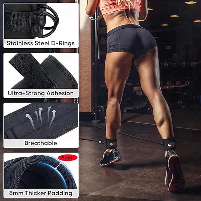 Ankle Straps for Cable Machines, Adjustable Comfort Ankle Cable Attachments for Women & Men, Glute Kickback Ankle Strap for Workout Gym Ankle Cuff Neoprene Padded Durable lifting Straps