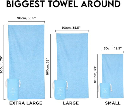 Dock & Bay Quick Drying Towel - for Sports & Gym - Compact, Lightweight - 100% Recycled - Includes Bag - Essential - Lagoon Blue - Large (160x90cm, 63x35)
