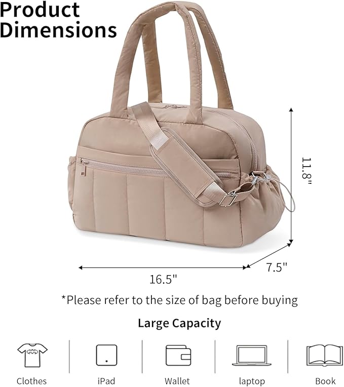 Travel Duffle Gym Bag for Women, Lightweight Puffer Carry on Weekender Bags with Wet Pocket Tote Yoga Workout Bag (Camel)