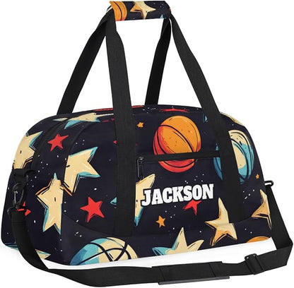 Personalized Basketball Gym Duffel Bags for Kids Boys with Custom Name Sport Training Travel Bags for Overnight Weekender, Black