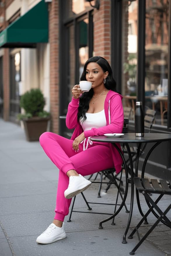 CLOCOR Track Suits for Women Set - Casual 2 Piece Outfits Sweatsuit Pocket Hoodies Long Sleeve with Patchwork Pants Set