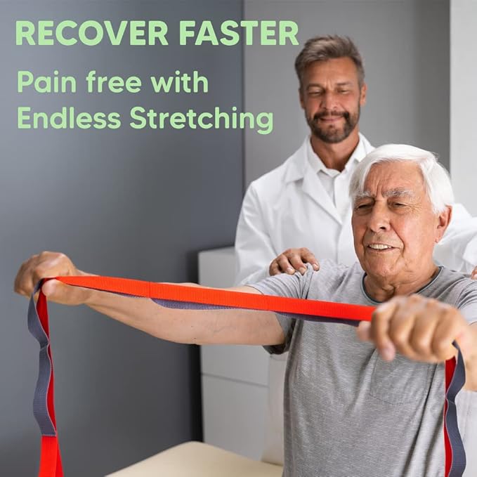 sport2people Stretching Strap for Yoga, Flexibility, Rehabilitation - 2 Free Exercise Ebooks - Get Flexible with 12-Loop Stretch Band for Rehab, Recommended by Physical Therapists and Trainers