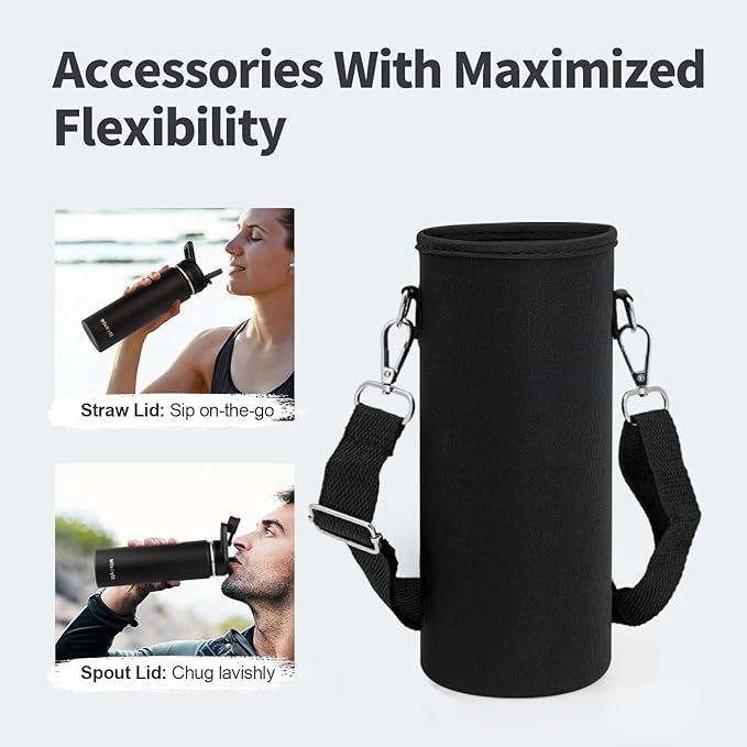 20 oz Insulated Water Bottle with Straw (Cold for 24 Hrs), Stainless Steel Triple Wall Vacuum Sports Water Jug, Leakproof Hydro Cup Flask with Paracord Handle & Straw Spout Lids & DIY Stickers