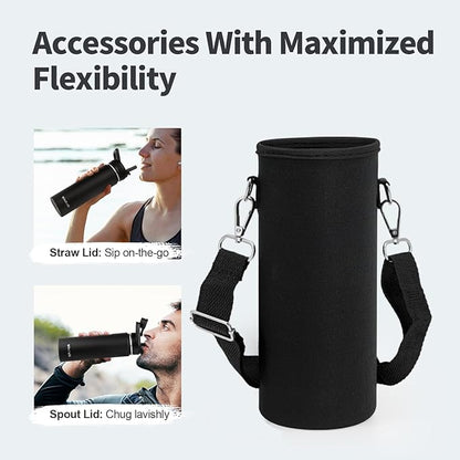 20 oz Insulated Water Bottle with Straw (Cold for 24 Hrs), Stainless Steel Triple Wall Vacuum Sports Water Jug, Leakproof Hydro Cup Flask with Paracord Handle & Straw Spout Lids & DIY Stickers