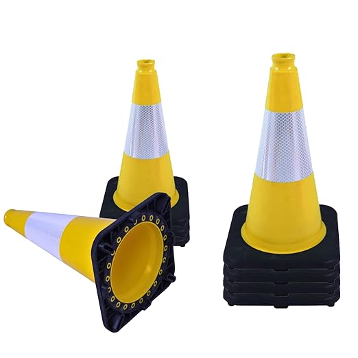 8 Pack 18 Inch Yellow Traffic Cones with Black Base - Durable Markers for Sports Training, Field Boundaries, and Outdoor Activities (8, Yellow, 18 Inch)