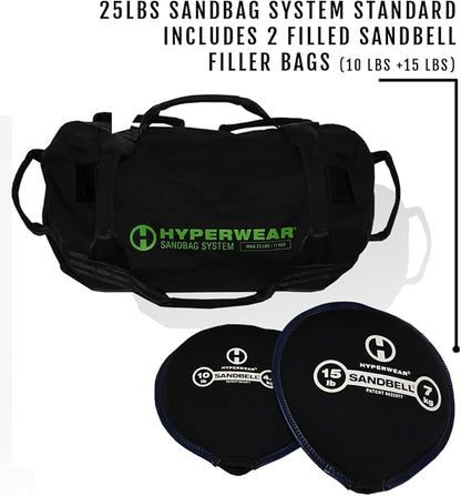 HYPERWEAR Adjustable Sandbag System, Heavy-Duty with Handles & Pre-Filled SandBell Filler Sandbags (25, 40, 80, 160 lbs)
