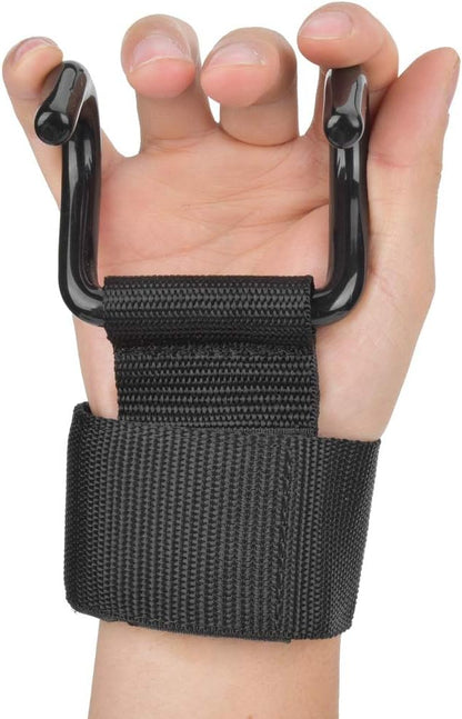 2Pcs Weight Lifting Hooks with Wrist Support, Fitness Training Grips Straps for Barbell Dumbbell Exercises, Multi - Layer Ribbon Design Steel Gym Equipment for Men and