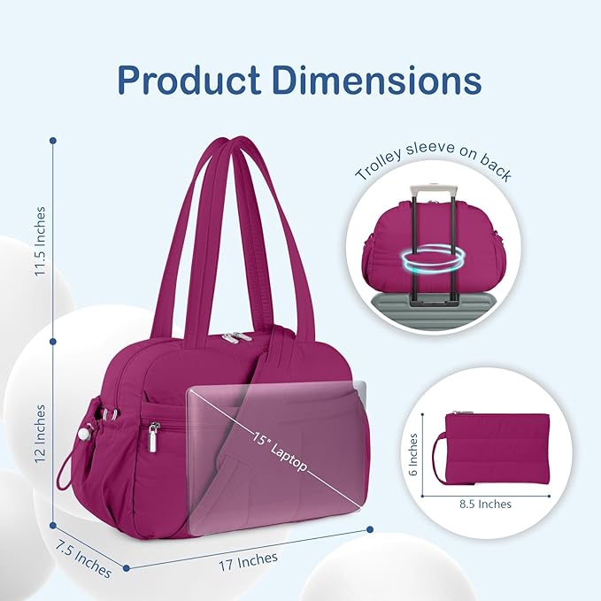 TOPDesign Travel Duffel Bag for Women, Puffer Gym Bag Sports Tote with Wet Pocket, Carry On Weekender with Luggage Sleeve (Dark Purple)