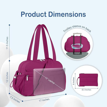 TOPDesign Travel Duffel Bag for Women, Puffer Gym Bag Sports Tote with Wet Pocket, Carry On Weekender with Luggage Sleeve (Dark Purple)