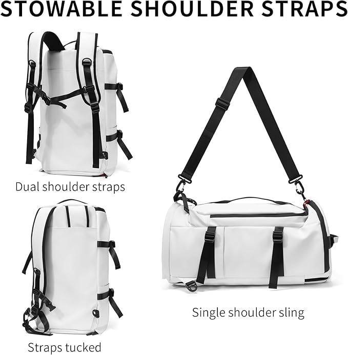 Duffel Bag with Shoe Compartment Travel Backpack Men and Women Waterproof for Gym Motorcycle Helmet (White)