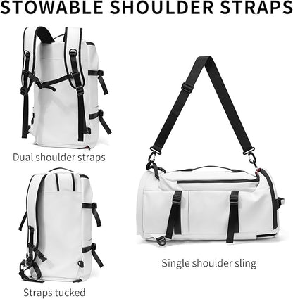 Duffel Bag with Shoe Compartment Travel Backpack Men and Women Waterproof for Gym Motorcycle Helmet (White)