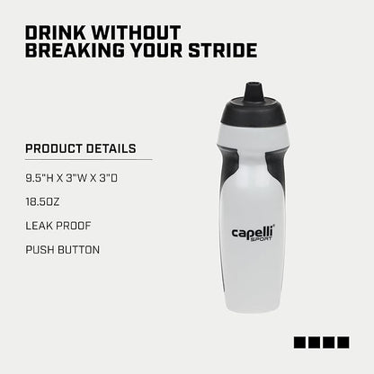 Capelli Sport Sports Water Bottle, Plastic Squeeze Water Bottle with Easy Open Nozzle and Grip Panels, White