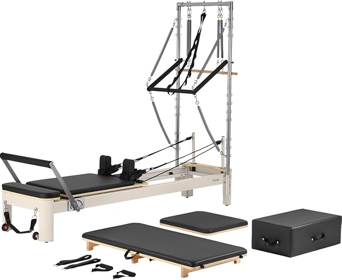 VEVOR Pilates Reformer Accessories for Home Gym, Include Reformer Box/Chair/Spine Corrector/Wall Mounted Machine/Jump Board/Foldable & Dual Resistance Springs