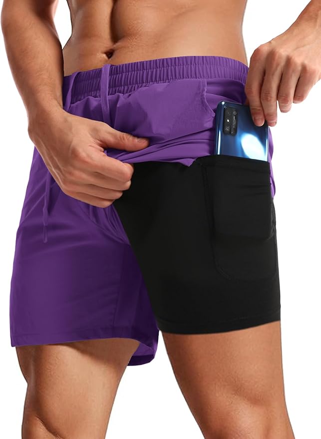 Aolesy Men's 2 in 1 Running Shorts 5" Workout Gym Athletic Shorts for Men Quick Dry Lightweight Training Shorts with Pockets