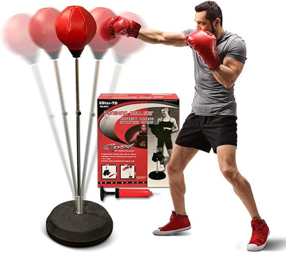 Freestanding Punching Bag with Boxing Gloves Set + Pump | Adjustable Height Boxing Bag Reflex Standing Speed Bag | MMA Fitness Training for Adults/Kids | Stress Relief Exercise Strength Train