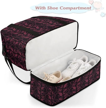 Halloween Spooky Skull Foldable Travel Duffel Bag Tote Carry On Luggage Sports Gym Bag With Shoe Compartment For Woman Man Overnight Weekend Yoga Workout Bag Training Handbag