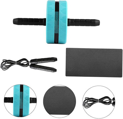 Mikinona Blue Ab Roller Wheel with Knee Pad and Jump Rope for Women Non-slip Handles Core Strength Trainer for Home Gym Fitness Equipment Suitable for Beginners and Advanced Abdominal