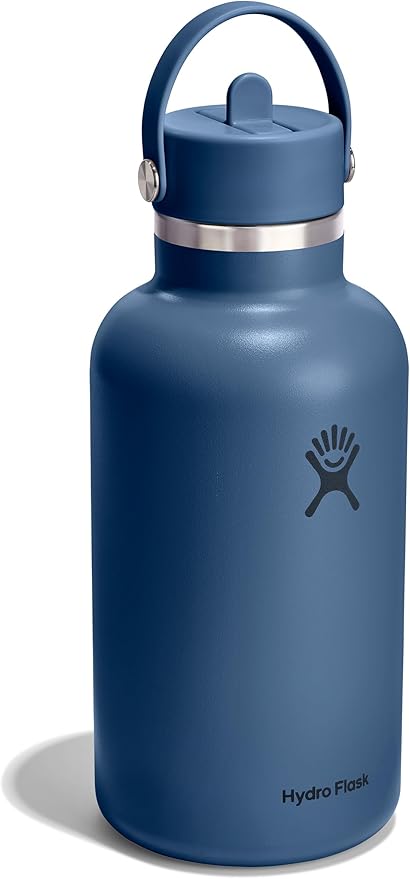 Hydro Flask Water Bottle - Insulated Stainless Steel - Wide Straw Lid, Non Spill, Leakproof in 64 Oz Harbor Blue