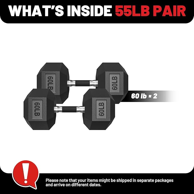PAPABABE Hex Dumbbell Set with Rubber Grip 2.5-125lb, Odorless Rubber Coated Weight Fixed Dumbbells Set of 2, Weights for Women at Home, Hand Weights for Home Gym & Strength Training,Pesas Para Ejercicios