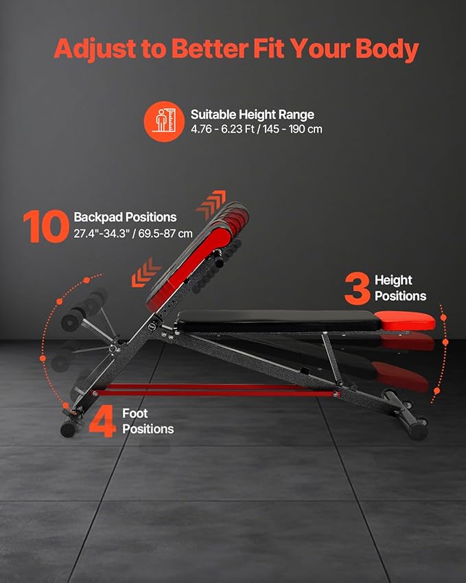 VEVOR Multi-Functional Weight Bench for Full Body Workout, Roman Chair Hyperextension Bench, Adjustable & Foldable Equipment for Back Arm Core Ab Workout, Sit Up Exercise Machine for Home Gym