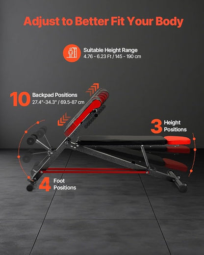 VEVOR Multi-Functional Weight Bench for Full Body Workout, Roman Chair Hyperextension Bench, Adjustable & Foldable Equipment for Back Arm Core Ab Workout, Sit Up Exercise Machine for Home Gym